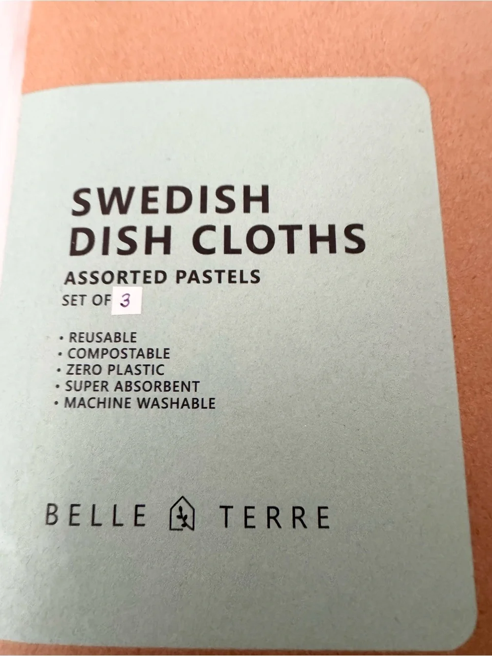 Belle & Terre Swedish Dish Cloths Set of 3 Pastel - New